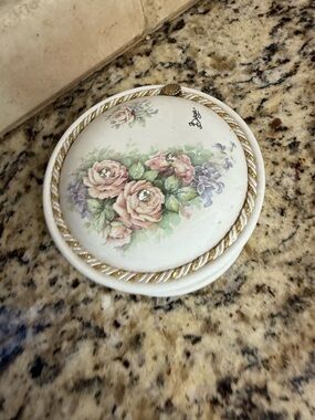 Floral Ceramic Trinket Box with Gold Accent - White/Pastel